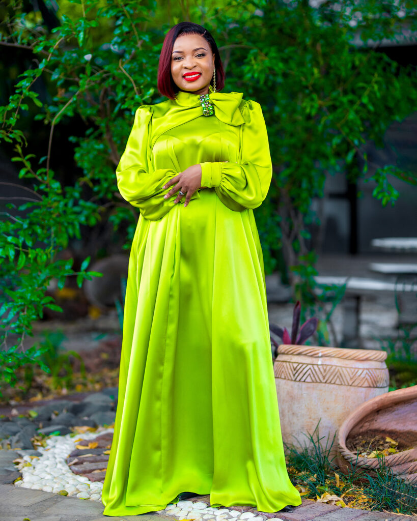 Luminous Green Puff‑Sleeve Dress"