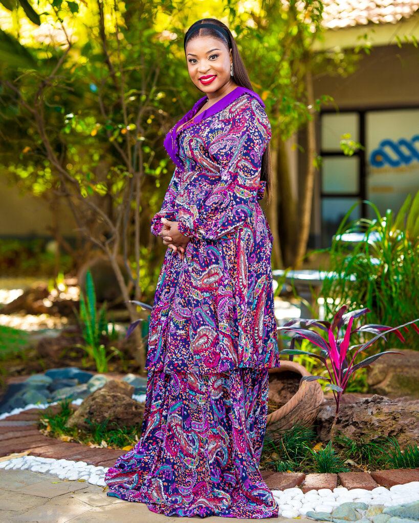Printed V-Neck Wrap Midi Dress with Contrast Trim